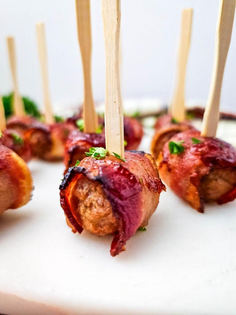 Simple & Savory Bacon Wrapped Meatballs on a Stick